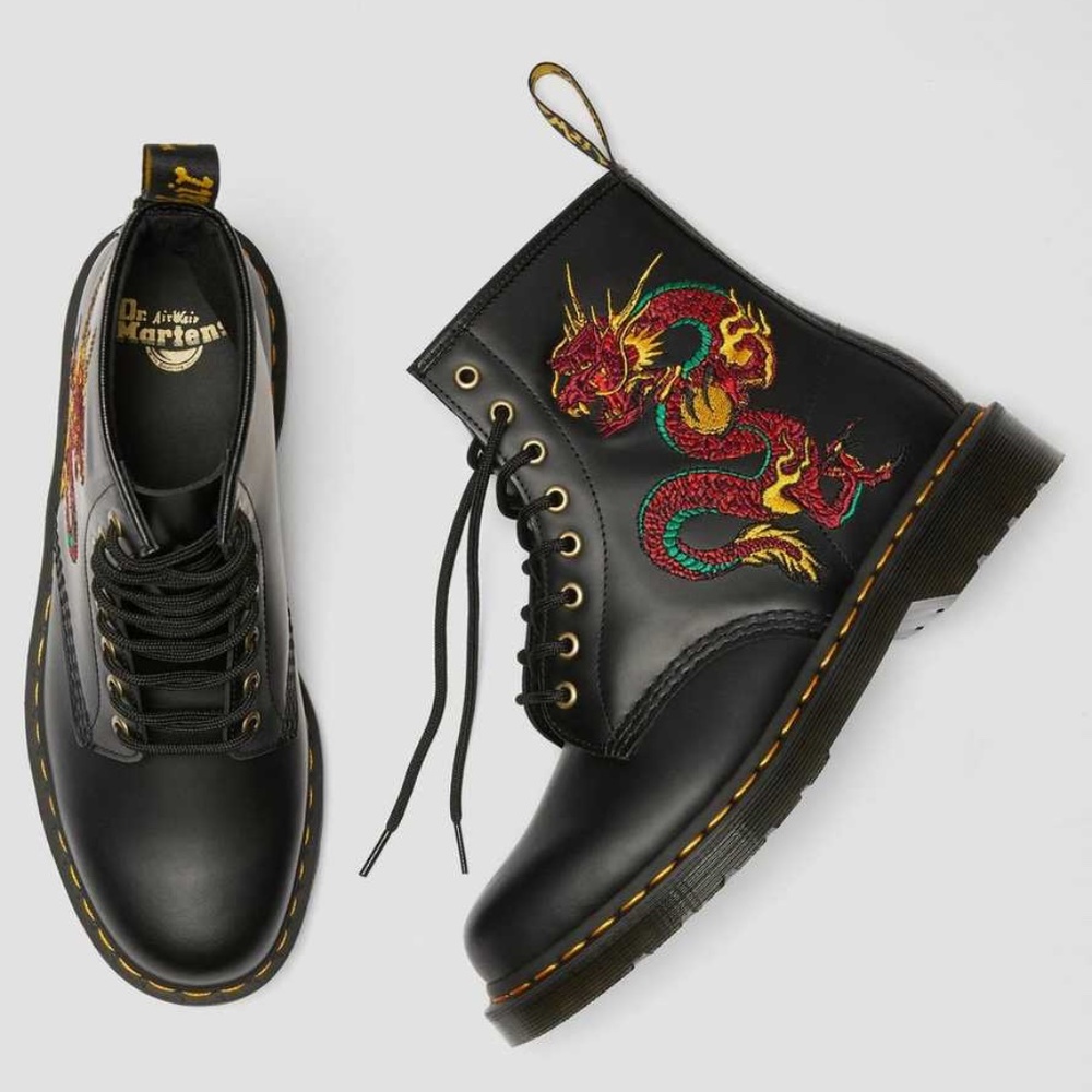 Dr. Martens Leather Dragon Embroidered Lace Up Boots Men’s 10 | Women’s 11